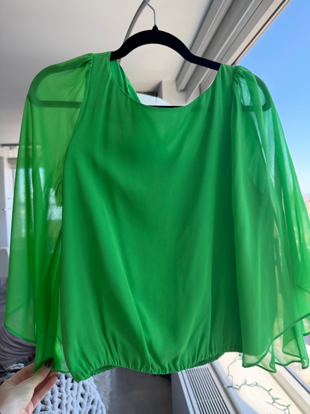 Alice + Olivia NWT Sheer Sleeve Green Blouse